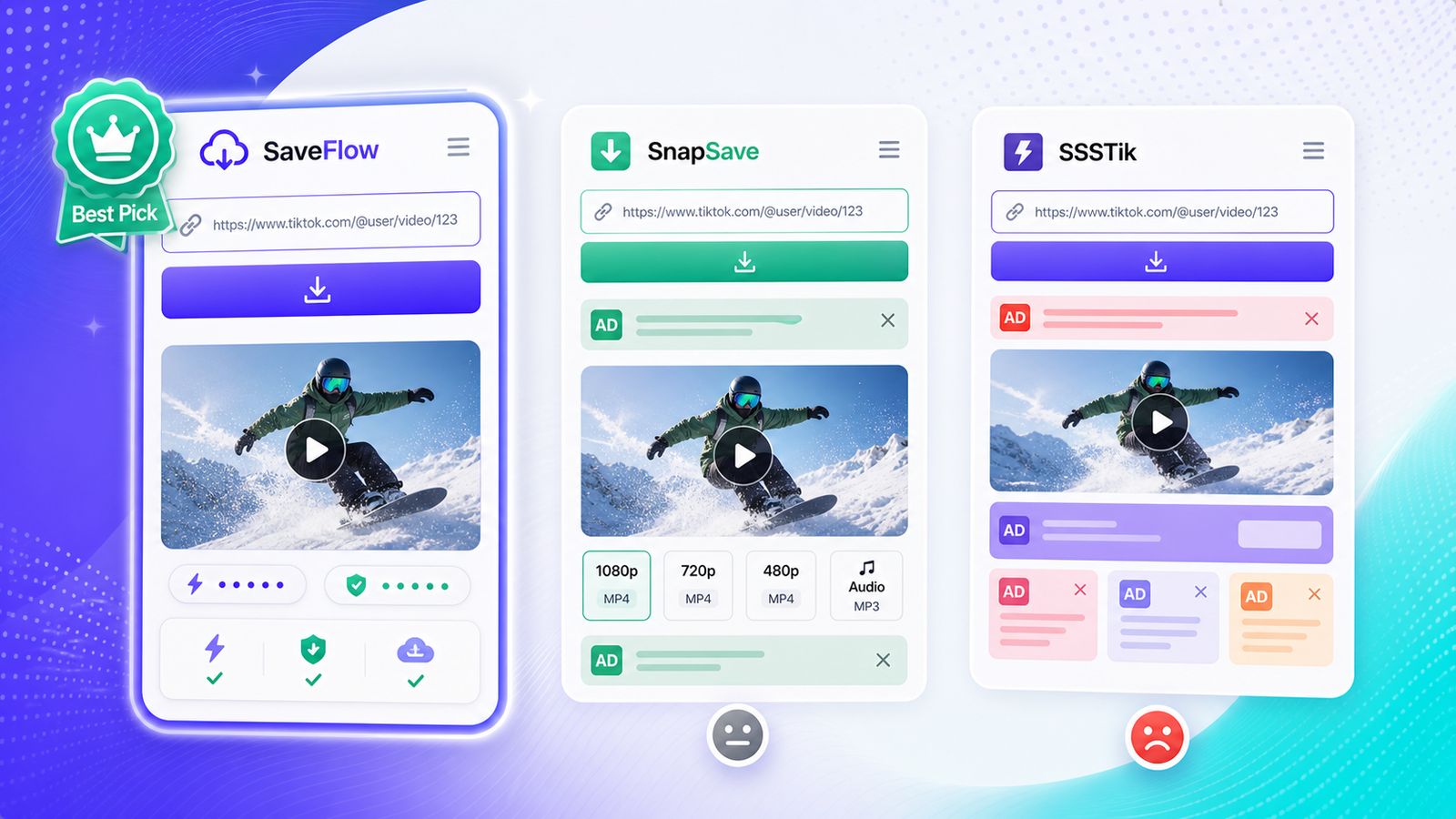 SaveFlow vs SnapSave vs SSSTik: TikTok Downloaders Compared